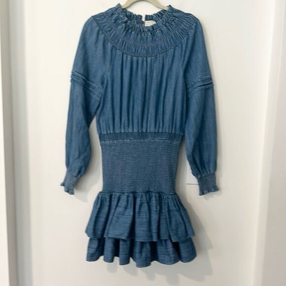 Michael Kors Cotton Chambray Smocked Mini Dress S - Picture 3 of 10